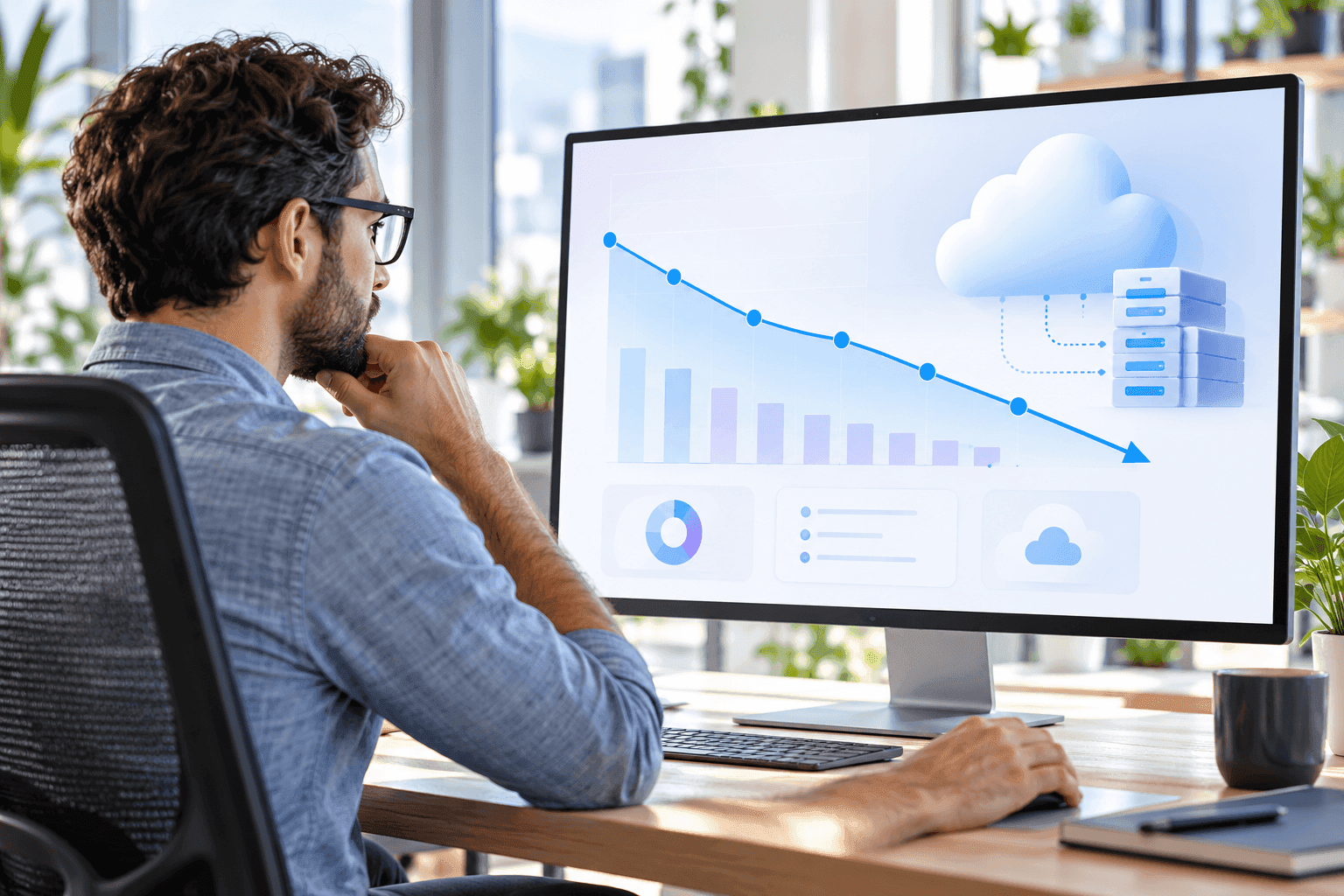Engineer reviewing cloud infrastructure cost savings
