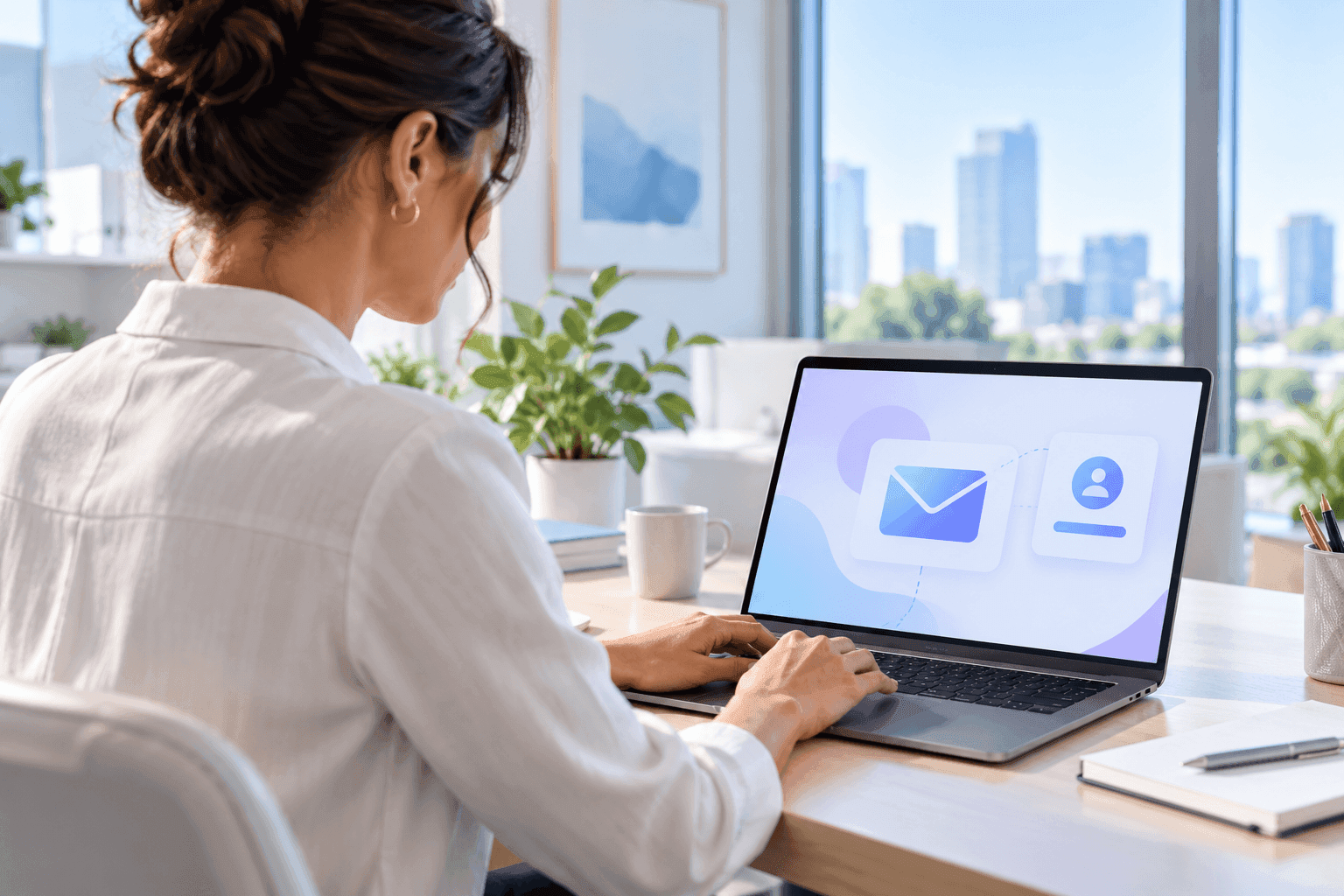 Business owner setting up professional email on a laptop