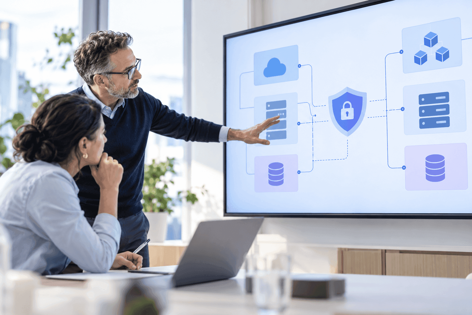 Engineers reviewing a secure system architecture