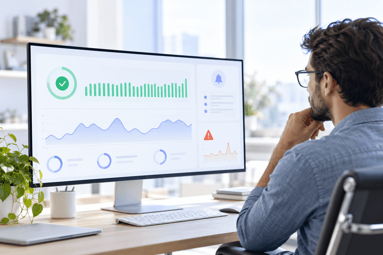 Engineer reviewing production monitoring indicators